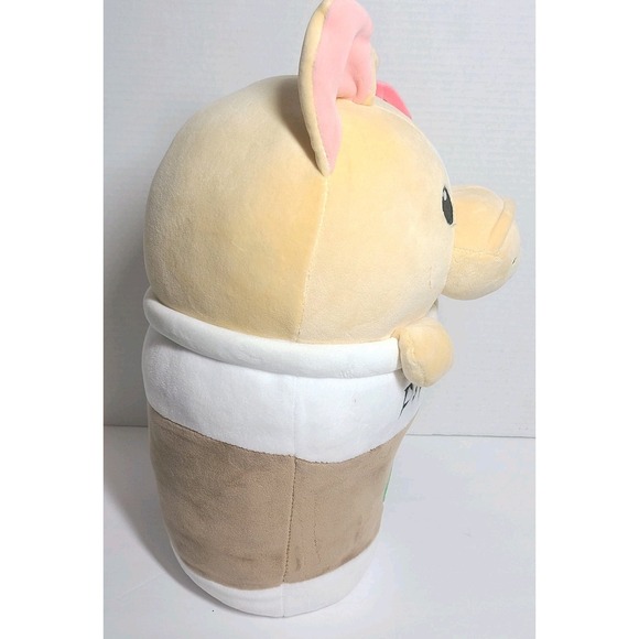 Fiesta Pupuccinos Plush 14" Medium Size Dog Cup Pink Bow Coffee Embroidered - Picture 2 of 5